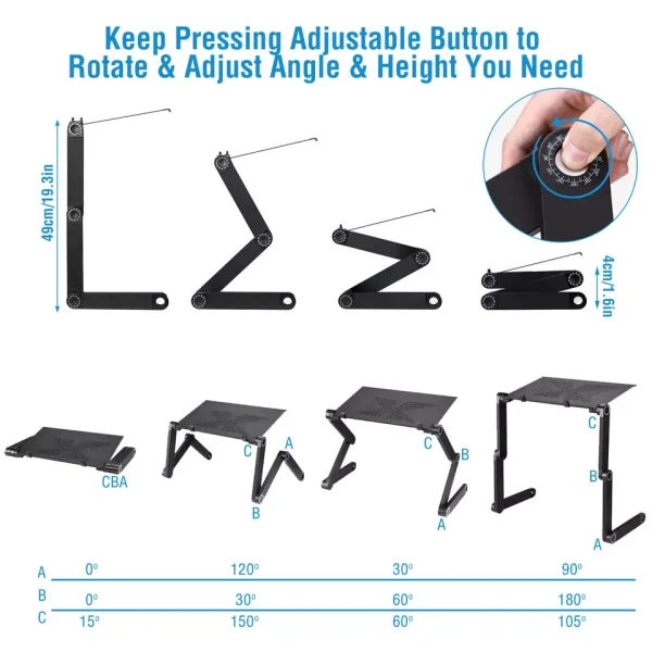 360° Adjustable Laptop Table Stand Lap Sofa Bed Tray Foldable PC Notebook Desk - Image 3