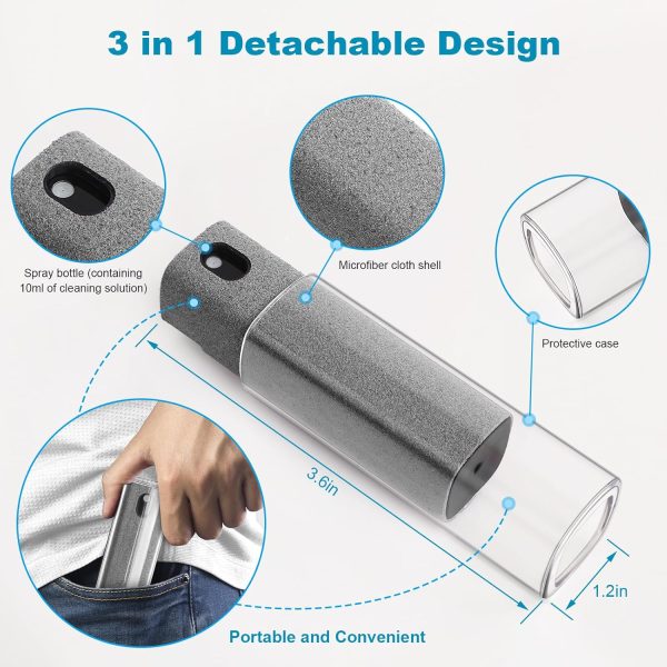 4 Pack 3-in-1 Touchscreen Mist Cleaner Spray with Microfiber Cloth | Portable, Reusable, Fingerprint-Proof Cleaning Solution for Phones, Tablets, Laptops - Image 2