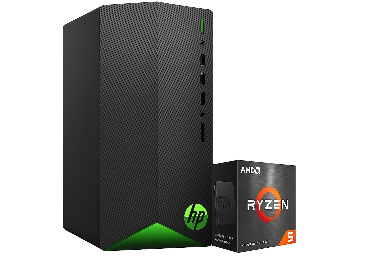 HP Pavilion Gaming Desktop Computer, AMD Ryzen 5 3500 Processor, AMD Radeon Rx 5500 4 GB, 8 GB RAM, 512 GB SSD, Windows 10 Home (TG01-0040, Black)